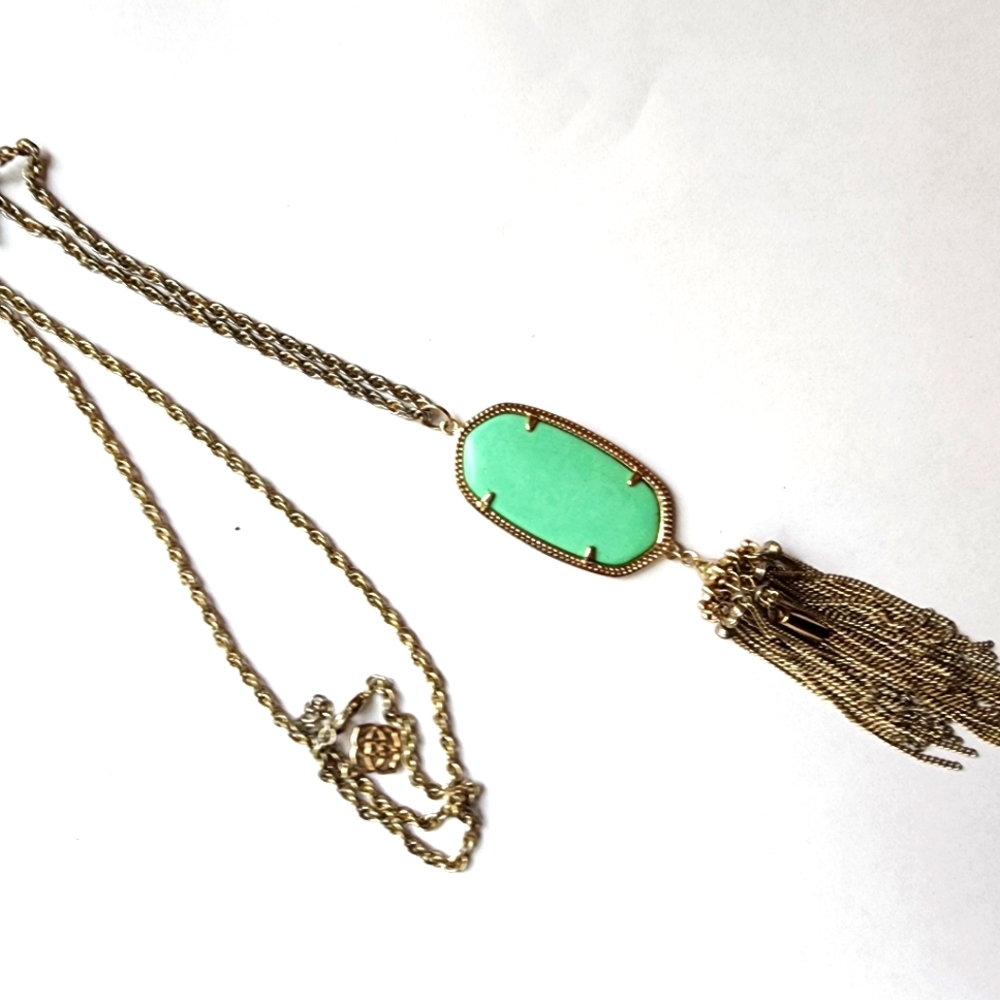 Kendra Scott Rayne long pendant necklace in gold and teal